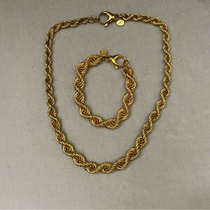 Elegant Italian Gold Rope Chain Necklace and Bracelet Set